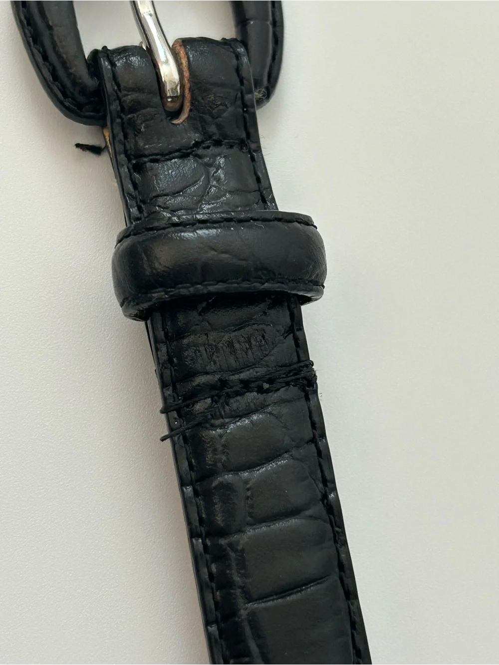 VTG Lauren Ralph Lauren Leather Belt Black Alligator Embossed .75” 3/4” Skinny